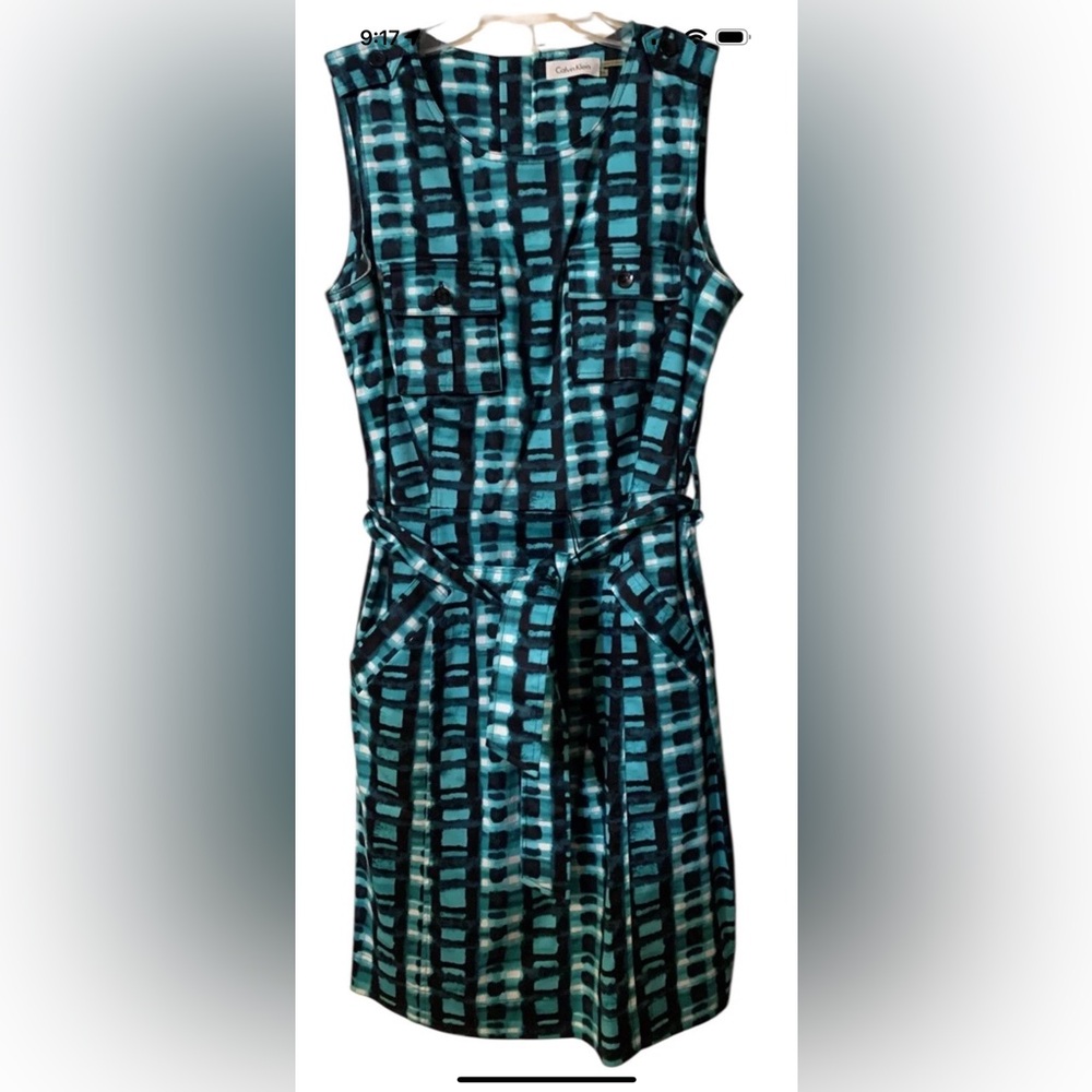 Calvin Klein sleeveless sheath straight green blue dress
